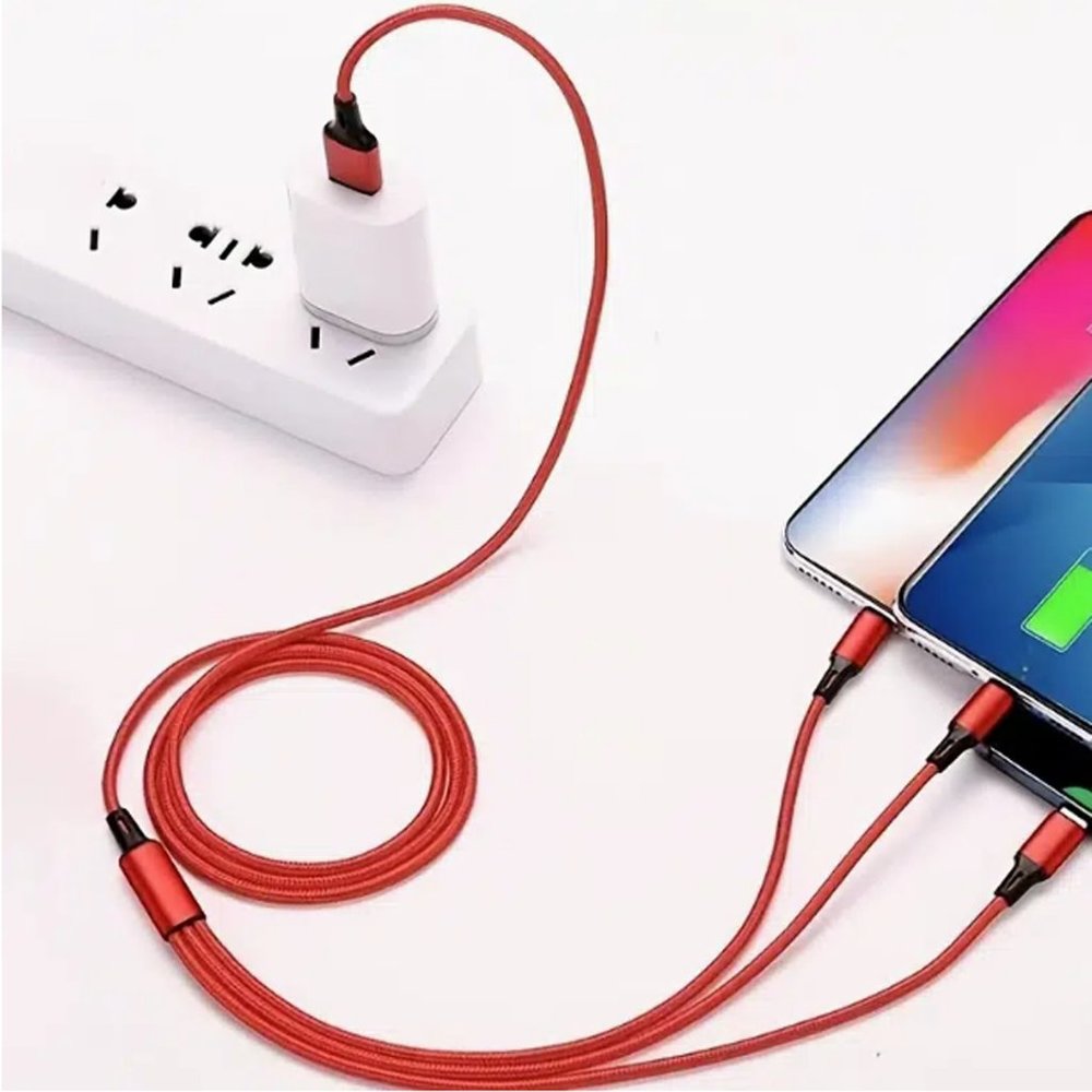 Red Universal 3 in 1 Fast Charging Cord Adapter, Compatible w/ Most Smart Phones